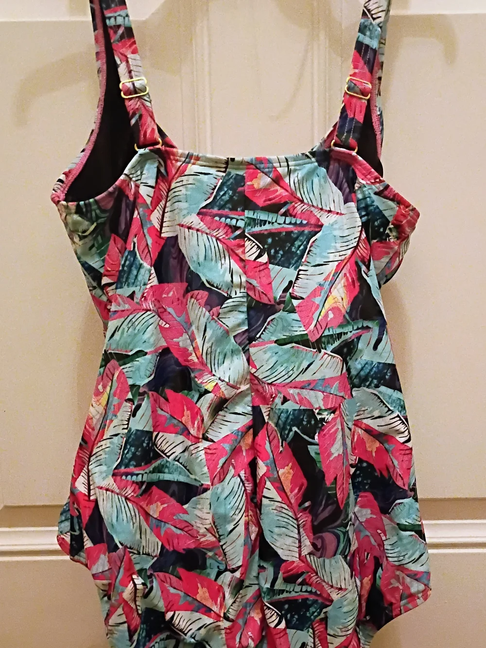 Swimsuits For All Tropical Ruched Tankini Top - Pink, Teal, Black